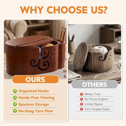 Wooden Yarn Bowl with Lid for Knitting & Crocheting in Kuwait