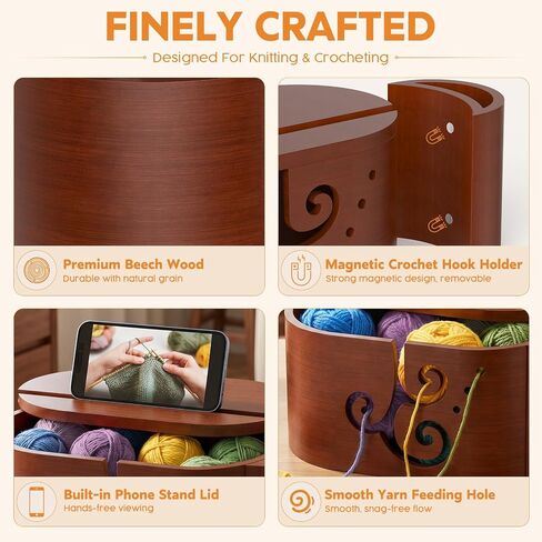 Wooden Yarn Bowl with Lid for Knitting & Crocheting in Kuwait