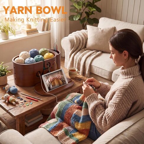 Wooden Yarn Bowl with Lid for Knitting & Crocheting in Kuwait