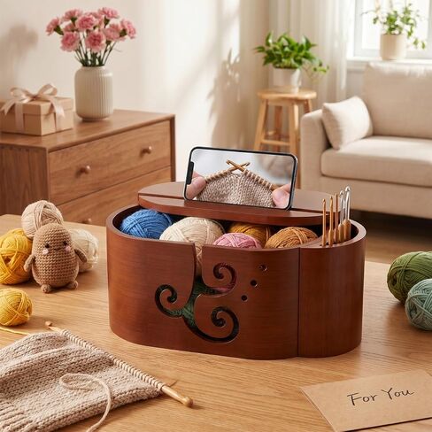 Wooden Yarn Bowl with Lid for Knitting & Crocheting in Kuwait