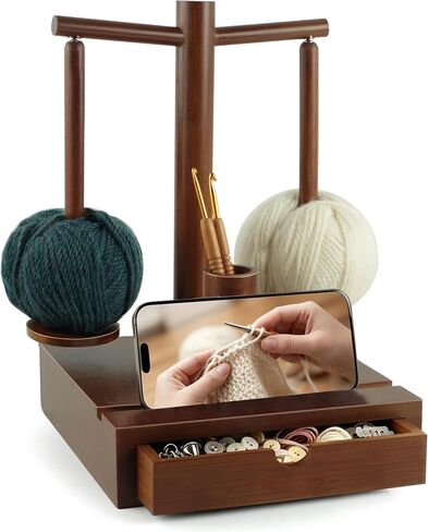 Yarn Holder for Crocheting with Storage Drawer & 2 Rotating Spindles in Kuwait
