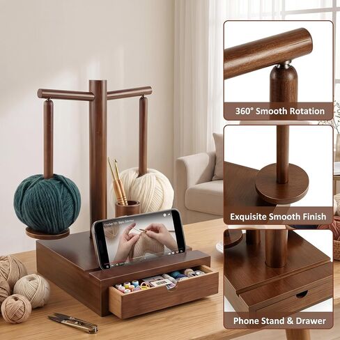 Yarn Holder for Crocheting with Storage Drawer & 2 Rotating Spindles in Kuwait