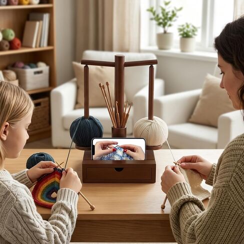 Yarn Holder for Crocheting with Storage Drawer & 2 Rotating Spindles in Kuwait
