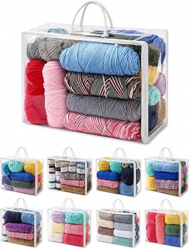 Remittur 6 Packs Large Yarn Storage Bags, Clear Yarn Storage Organizer with Zippers and Handles, Crochet Bag Knitting Bag for Knitting Needles Crochet Hooks-17.75 * 6.69 * 11.8 inches in Kuwait