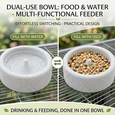 Bird Feeding Bowl with Natural Volcanic Stone, Sturdy Beak Grinding Tray for Cockatiel, Macaw, Budgie, Lovebird and Small Pets in Saudi Arabia
