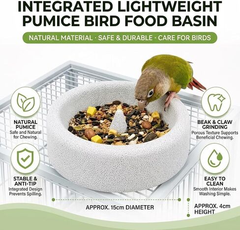 Bird Feeding Bowl with Natural Volcanic Stone, Sturdy Beak Grinding Tray for Cockatiel, Macaw, Budgie, Lovebird and Small Pets in Saudi Arabia