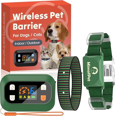 MIMOFPET Wireless Pet Barrier for Cats Dogs - Outdoor Indoor Barrier Waterproof with Adjustable Safe Static Intensity,Adjustable Range up to 8.2 ft, Rechargeable Color Display Barrier System-Green in Kuwait