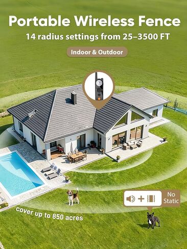 MIMOFPET Wireless Small Dog Fence for 2 Dogs - Up to 3500ft Adjustable Electric Fence,Waterproof Training Collar Rechargeable,Pet Containment System for Small Dogs in Kuwait