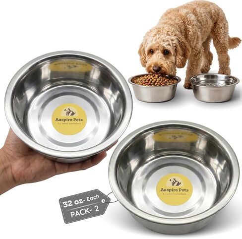 2 Pack Shallow Stainless Steel Cat & Dog Bowls, 1 Cup (8 oz) Each, Heavy Duty Small Pet Only Puppy Kitten & Birds Feeder Replacement Bowl, Rust Resistant Metal Cat Dishes for Food & Water in Saudi Arabia