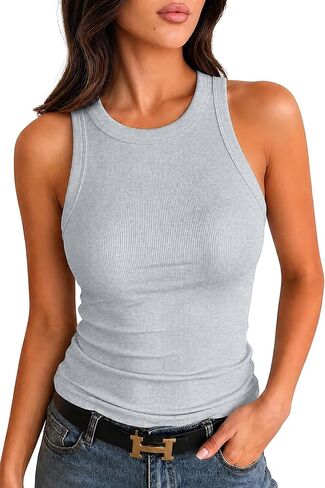 SANDERY Women Tank Tops Summer Sleeveless Basic Cami Top Shirt Slim Knit Ribbed Racerback Blouses in Kuwait
