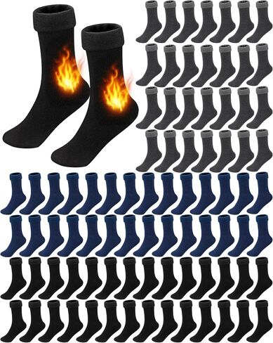 72 Pairs Thermal Socks Bulk Socks Thick Winter Socks Unisex One Size Socks for Men Women Homeless Care Package, Black in Kuwait