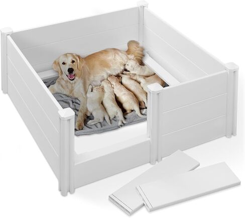 SmithBuilt 48" x 48" x 18" Whelping Box for Dogs and Puppies, Heavy Duty PVC Whelping Pen and Birthing Box with Rails and Adjustable Height Door, White in Saudi Arabia
