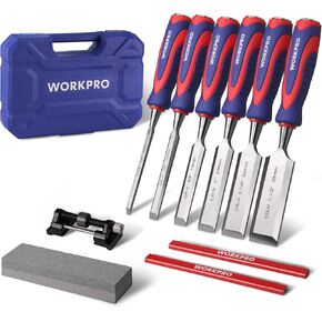 WORKPRO 10-Piece Wood Chisel Set for Woodworking, Cr-V Bevel Edge Chisels (1/4", 1/2", 3/4", 1", 1-1/4", 1-1/2") with Sharpening Stone, Honing Guide, Carpenter Pencils & Storage Case in Kuwait