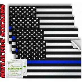 ملصقات السيارات بتصميم Spy Spot Thin Blue Line Black White and Blue Flag Decal Car Stickers American Flag Support Police and Law forcement UV Resistant Weatherproof 4"x2.5" مجموعة من 4 in Kuwait