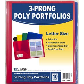 C-Line Two-Pocket Heavyweight Poly Portfolio with Prongs, for Letter Size Papers, Includes Business Card Slot, Blue, 10 Pack (32965) in Saudi Arabia