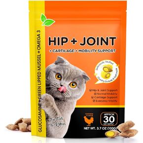 Hip & Joint Bites for Cats - Cat Joint Supplement,Chicken Flavored Glucosamine Joint Supplement for Cats - Cat Joint Supplement for HIPS & Joints, Cat Arthritis Pain Relief, with Green Lipped Mussel in Saudi Arabia