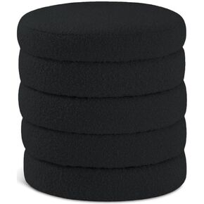 Meridian Furniture Aphia Collection Modern | Contemporary Boucle Fabric Upholstered Ottoman with Deep Channel Tufting, Doubles as a Stool, Black in Saudi Arabia