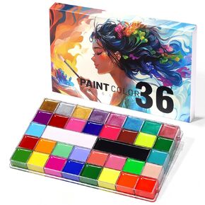 36 Colors Face Body Paint Palette with 11 UV Reactive Shades, Oil-Based Large Black & White Face Painting Kit for Halloween FX Cosplay Party Costume Festival Stage Art Makeup Full Size 6.5oz in Kuwait