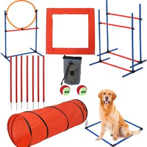 CuisinSmart Dog Agile Course Backyard Set, Dog Obstacle Course Backyard with 2-Set Agility Hurdle,Jump Ring, Tunnel, Pause Box, 8 Weave Poles, Toy Balls & Portable Storage Bags,Dog Agility Equipment in Kuwait