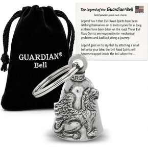 Guardian Bell Howling Wolf Good Luck Bell w/Keyring & Black Velvet Gift Bag | Motorcycle Bell | Lead-Free Pewter | Made in USA in Saudi Arabia
