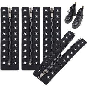 PH PandaHall Leather Lace-in Boot Zipper Inserts, 6.2 x 2.1 Inch 8 Metal Eyelets Zipper Boot Laces Black No Tie Shoe Laces for Adults Men Women Tieless Shoe Sneakers Laces Repair DIY, Smooth in Saudi Arabia