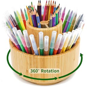 VaeFae 360 Rotating Bamboo Pen Holder for Desk, Art Supply Storage, Medium in Kuwait