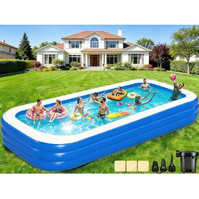 Extra Large Inflatable Swimming Pool for Adults - 180'' x 76'' x 22'' Extra Large Blow-Up Pool Oversized Thickened Family with Pump, 15FT Extra Long Inflatable Pools for Backyard, Easy Set Big Pool in Kuwait
