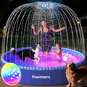 Pawtners Large Foldable Kiddie Pool with Sprinkler & RGB LED Light 72'' in Kuwait
