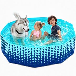 Jasonwell Foldable Dog Kiddie Pool - Hard Plastic Kids Paddling Pool Toddler Baby Swimming Pools for Backyard Collapsible Whelping Box Pet Doggie Cats Wading Pools Bathtub for Puppy Large Dogs 40In,G in Kuwait