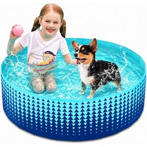Jasonwell Foldable Dog Kiddie Pool - Hard Plastic Kids Paddling Pool Toddler Baby Swimming Pools for Backyard Collapsible Whelping Box Pet Doggie Cats Wading Pools Bathtub for Puppy Large Dogs 40In,G in Kuwait