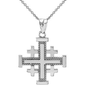 Masonic Jewelry (Freemason) .925 Sterling Silver Heraldic Jerusalem Cross Crucifix Cross and Crosslets Five Fold Crusader Pendant Necklace - Choice of Pendant Only or Necklace Chain Length in Saudi Arabia