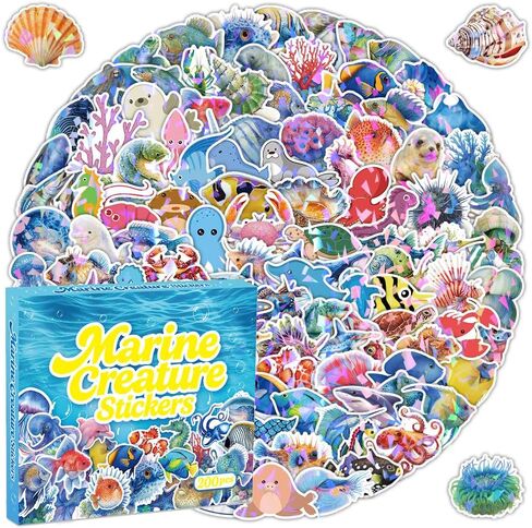 200 Pcs Cute Animal Stickers Bulk for Kids,Girls,Boys,Teens Adults.Waterproof Vinyl Kawaii Sticker Pack for Water Bottle Laptop, Phone.Teacher Reward Kids Stickers in Wild/Farm/Dinosaurs/Fish in Kuwait