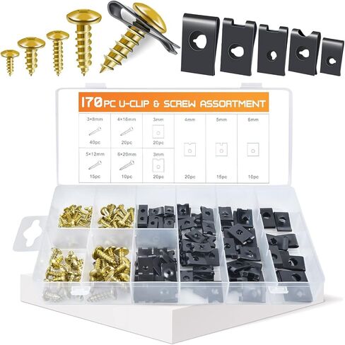 OTUAYAUTO 170PCS Car U Clip with Screw Assortment Kit - Automotive U Nut Screw Clip, Metal Body Panel Clip Fasteners in Saudi Arabia