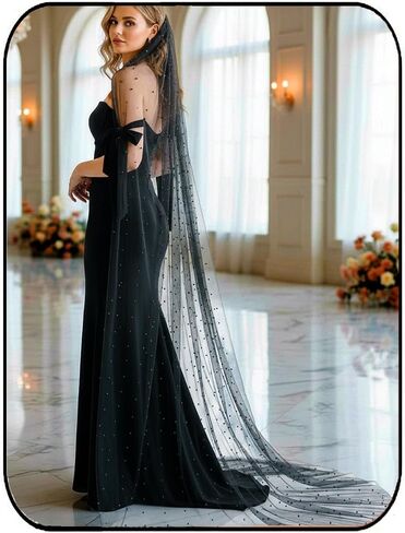 حجاب زفاف من Heread Pearl Bride باللون الأبيض بأطراف الأصابع وحجاب من التول لحفلات الزفاف مع مشط وحافة مقطوعة (طول 35.4 بوصة) in Kuwait