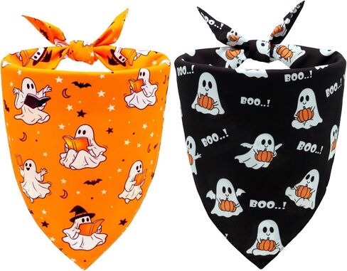Halloween Dog Bandanas Ghost Pet Scarf Reversible Outfit XL 2PCS in Kuwait