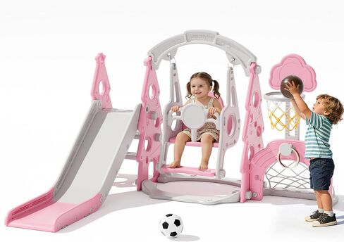 XJD 6-in-1 Toddler Slide and Swing Set, Kids Slide for Toddlers Age 1+ in Saudi Arabia