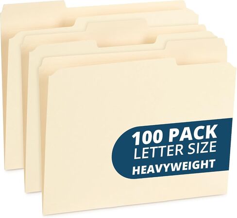 100 Blue Summit Supplies Heavy Duty File Folders Letter Size with 1/3 Cut Reinforced Tabs, Thick 14pt Manila Paper, Heavy Duty Manila Folders for Office, Home, or Classroom in Kuwait