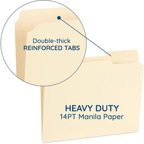 100 Blue Summit Supplies Heavy Duty File Folders Letter Size with 1/3 Cut Reinforced Tabs, Thick 14pt Manila Paper, Heavy Duty Manila Folders for Office, Home, or Classroom in Kuwait