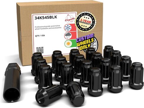 Wheel Accessories Parts Set of 20 Black 12x1.5 Lug Nuts 1.38in Long Car Small Diameter Lug Nut Closed End Bulge Acorn 6 Spline with Key (M12x1.5, Black) Chevy, Ford Fusion in Saudi Arabia
