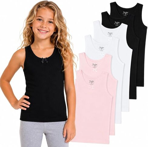 Rene Rofe Girls' Undershirt - 100% Cotton Scoop Neck Tank Top (6 Pack, Size: 2T-14) in Saudi Arabia