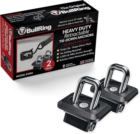 Bull Ring Inner Bed Retractable Truck Bed Tie Down Anchors, Built for 2007+ Chevy Silverado & GMC Sierra, 2015+Chevy Colorado&GMC Canyon. Mounts in Truck Bed Stake Pockets, Easy Installation (1 Pair) in Saudi Arabia
