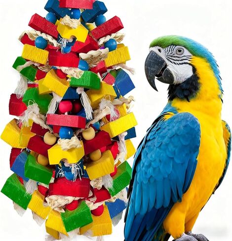 Parrot Toys for Large Birds, Multicolored Wooden Blocks Bird Chewing Toy Parrot Cage Bite Toy for Macaws Cokatoos African Grey and Large Medium Parrot Birds (Block) in Saudi Arabia