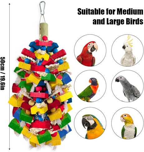 Parrot Toys for Large Birds, Multicolored Wooden Blocks Bird Chewing Toy Parrot Cage Bite Toy for Macaws Cokatoos African Grey and Large Medium Parrot Birds (Block) in Saudi Arabia