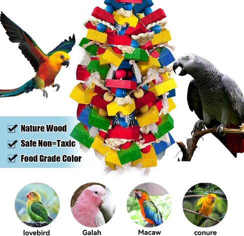 Parrot Toys for Large Birds, Multicolored Wooden Blocks Bird Chewing Toy Parrot Cage Bite Toy for Macaws Cokatoos African Grey and Large Medium Parrot Birds (Block) in Saudi Arabia