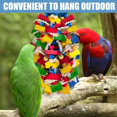 Parrot Toys for Large Birds, Multicolored Wooden Blocks Bird Chewing Toy Parrot Cage Bite Toy for Macaws Cokatoos African Grey and Large Medium Parrot Birds (Block) in Saudi Arabia