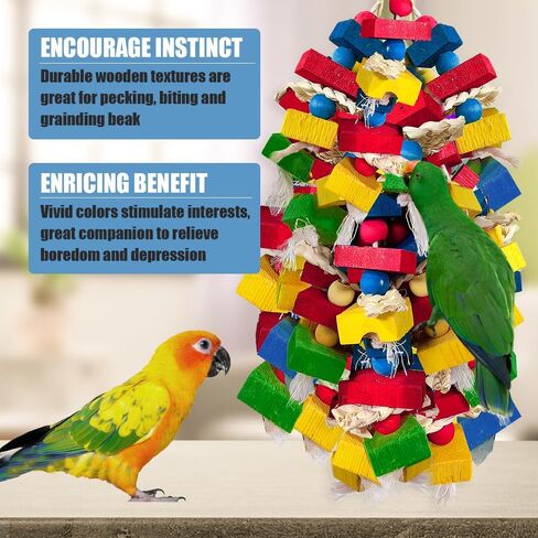 Parrot Toys for Large Birds, Multicolored Wooden Blocks Bird Chewing Toy Parrot Cage Bite Toy for Macaws Cokatoos African Grey and Large Medium Parrot Birds (Block) in Saudi Arabia