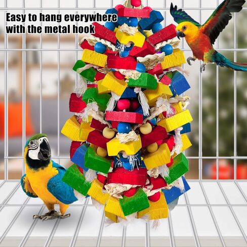 Parrot Toys for Large Birds, Multicolored Wooden Blocks Bird Chewing Toy Parrot Cage Bite Toy for Macaws Cokatoos African Grey and Large Medium Parrot Birds (Block) in Saudi Arabia