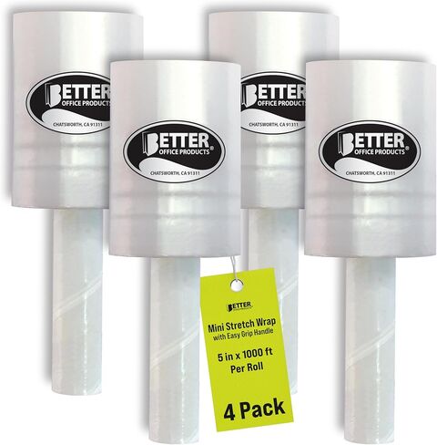 4 Pack Mini Stretch Wrap with Easy Grip Handle, Self-Dispensing, 5 in x 1000 ft Per Roll, 80 Gauge, Mini Shrink Wrap, Industrial Mini Stretch Wrap Film, for Moving and Shipping, 4 Pack in Kuwait