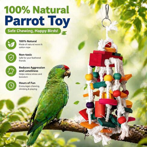 Rypet Large Parrot Cage Toy, Wood Rope Bite Toy for Cockatiels Conures in Saudi Arabia