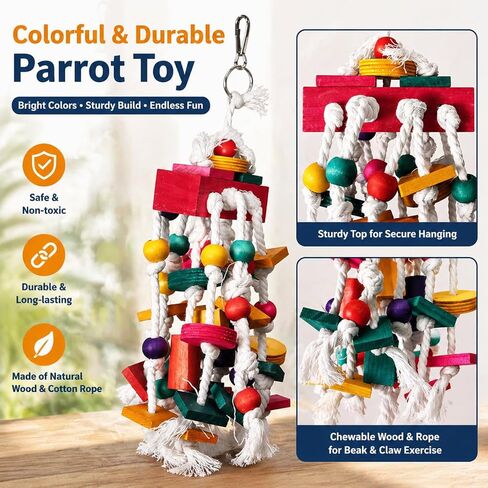 Rypet Large Parrot Cage Toy, Wood Rope Bite Toy for Cockatiels Conures in Saudi Arabia